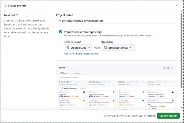 Nombre e importar los issues del repositorio Nombre e importar los issues del repositorio